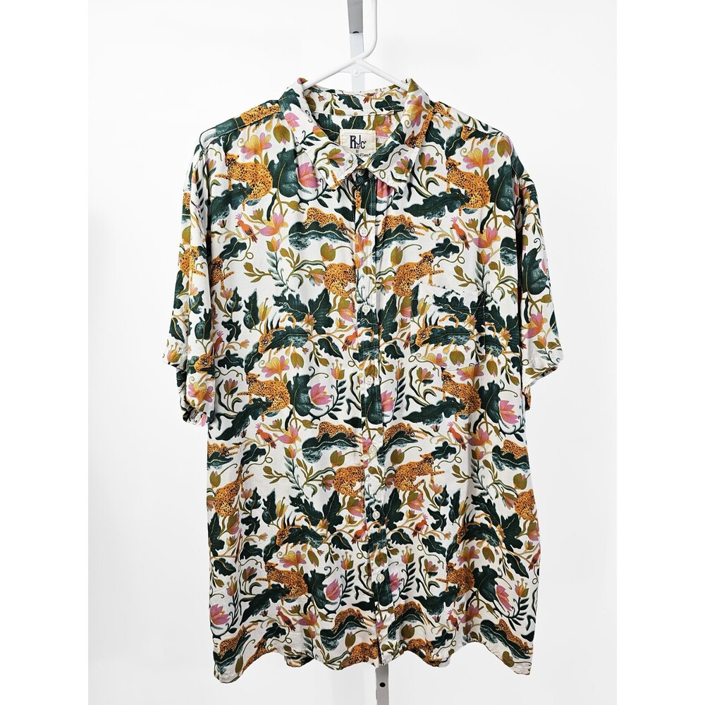 Rebel James Charli RJC 2XL Cheetah Leafy Botanical Button Up Hawaiian Retro